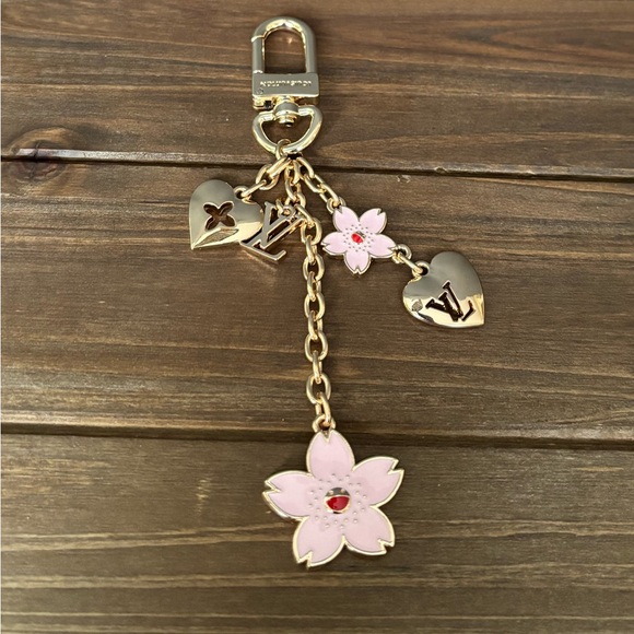 Gold and Pink Flower Charm Keychain